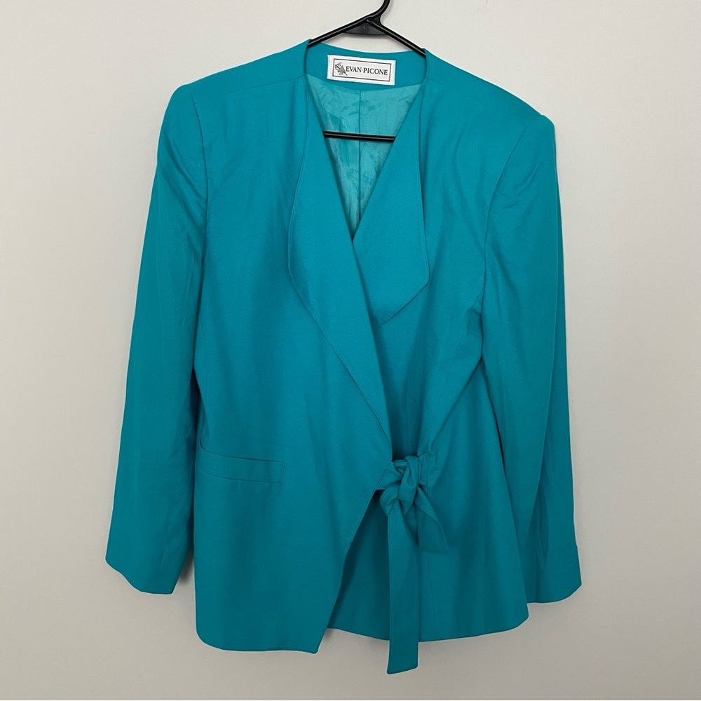 Vintage Evan Picone Teal Blazer with Tie Front Size 12